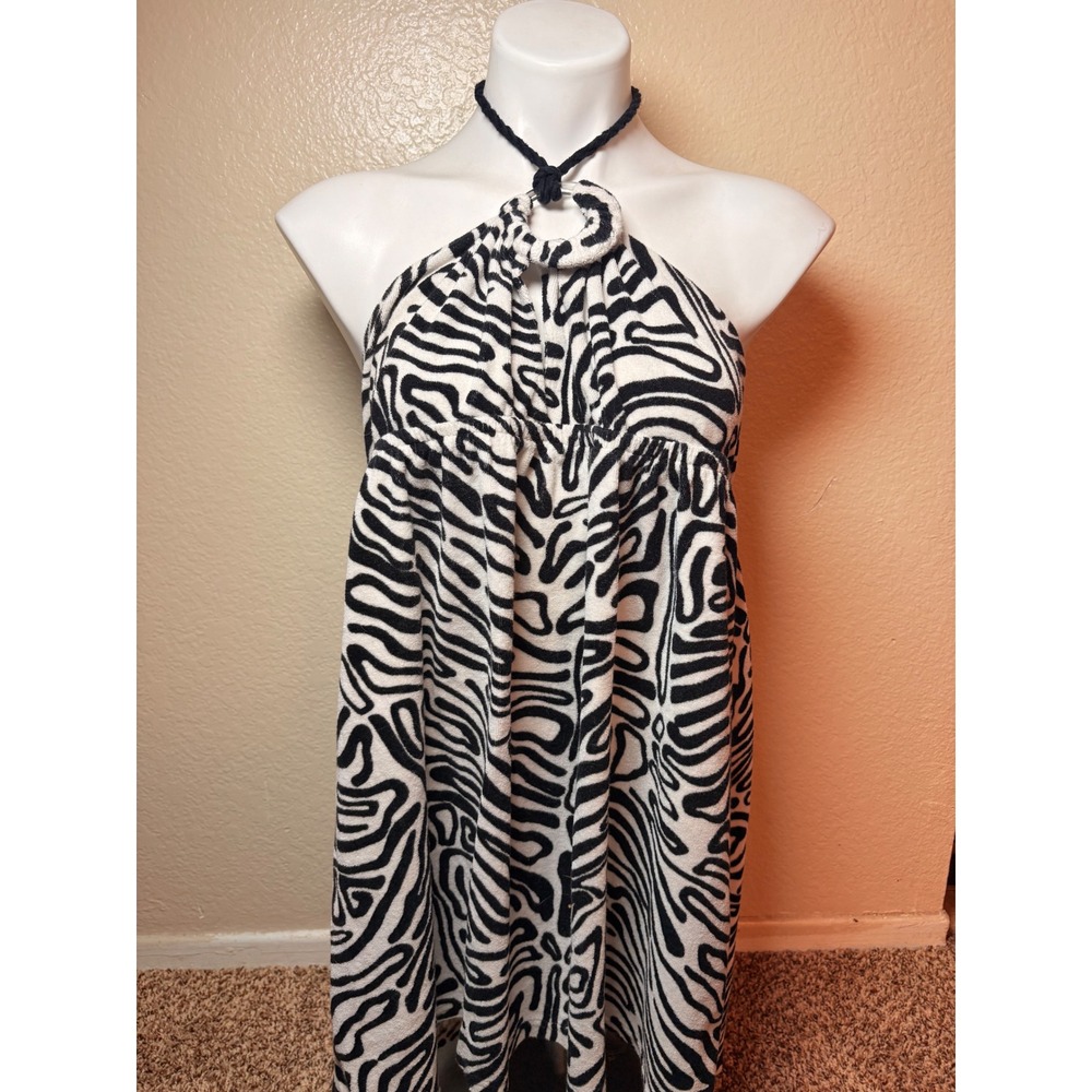 Y2K Scene Plush & Lush Zebra Print Terry Cloth Halter Swim Cover Up Dress XL #7